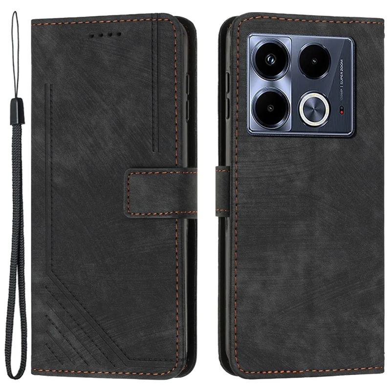 Wholesale Phone Shell for Infinix Note 40 Cover Lines Imprinted PU Leather Phone Stand Cases - Black