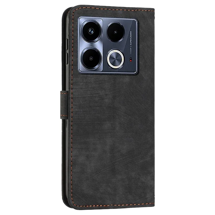 Wholesale Phone Shell for Infinix Note 40 Cover Lines Imprinted PU Leather Phone Stand Cases - Black