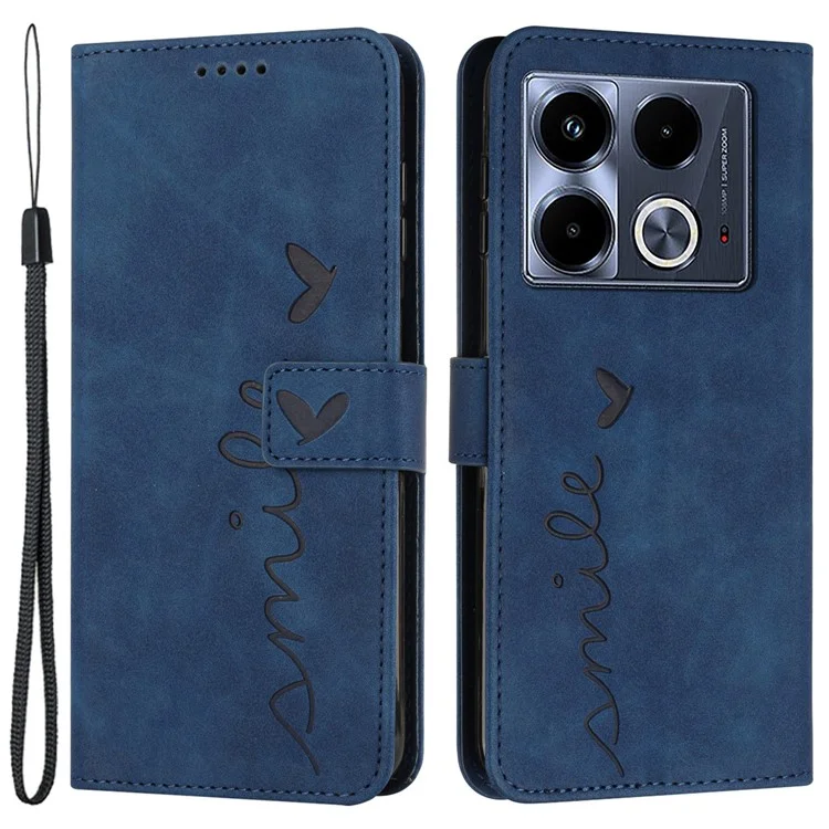 For Infinix Note 40 Case PU Leather Folio Phone Cover Imprinted Love Heart - Blue