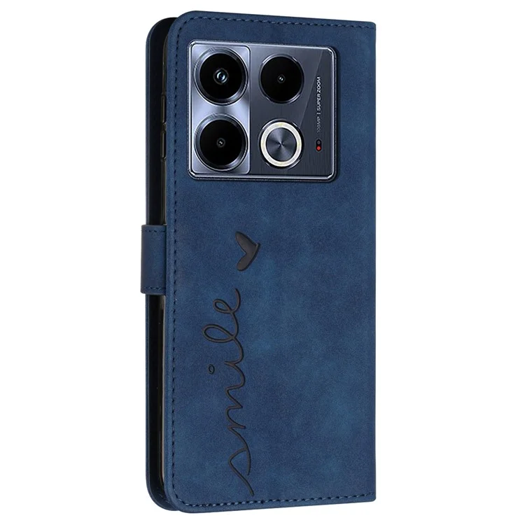 For Infinix Note 40 Case PU Leather Folio Phone Cover Imprinted Love Heart - Blue