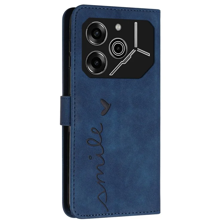 For TECNO Pova 6 5G Case PU Leather Anti-Fall Phone Cover Imprinted Love Heart - Blue