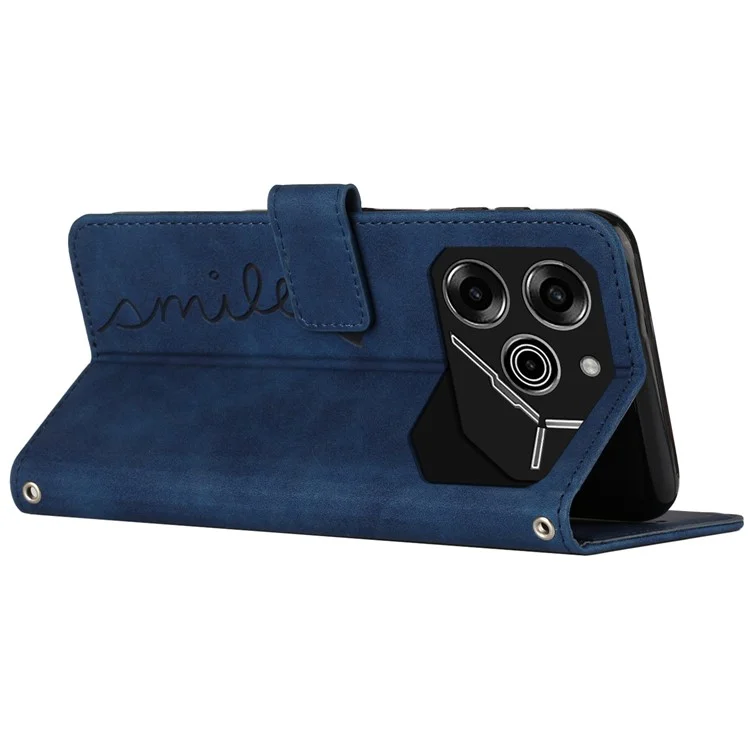 For TECNO Pova 6 5G Case PU Leather Anti-Fall Phone Cover Imprinted Love Heart - Blue