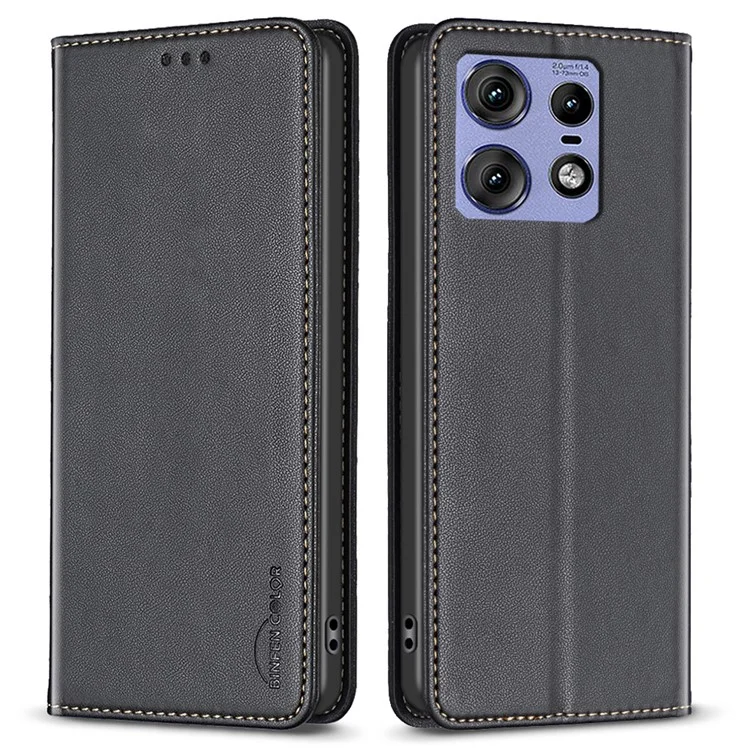 BINFEN COLOR BF18 For Motorola Edge 50 Pro 5G Magnetic Phone Case Leather Folio Stand Cover - Black