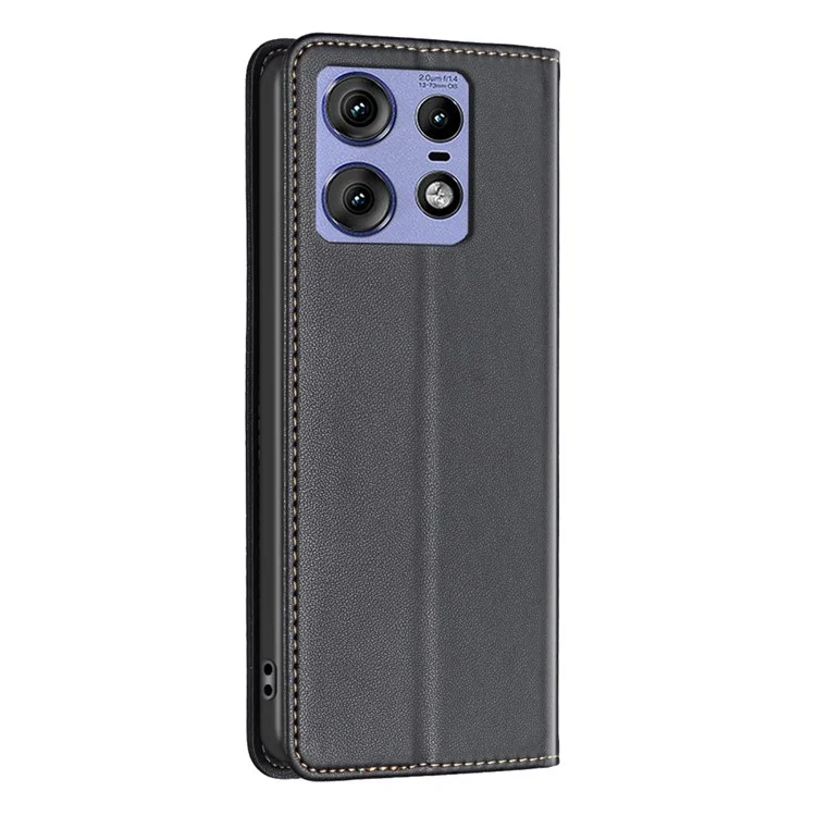 BINFEN COLOR BF18 For Motorola Edge 50 Pro 5G Magnetic Phone Case Leather Folio Stand Cover - Black
