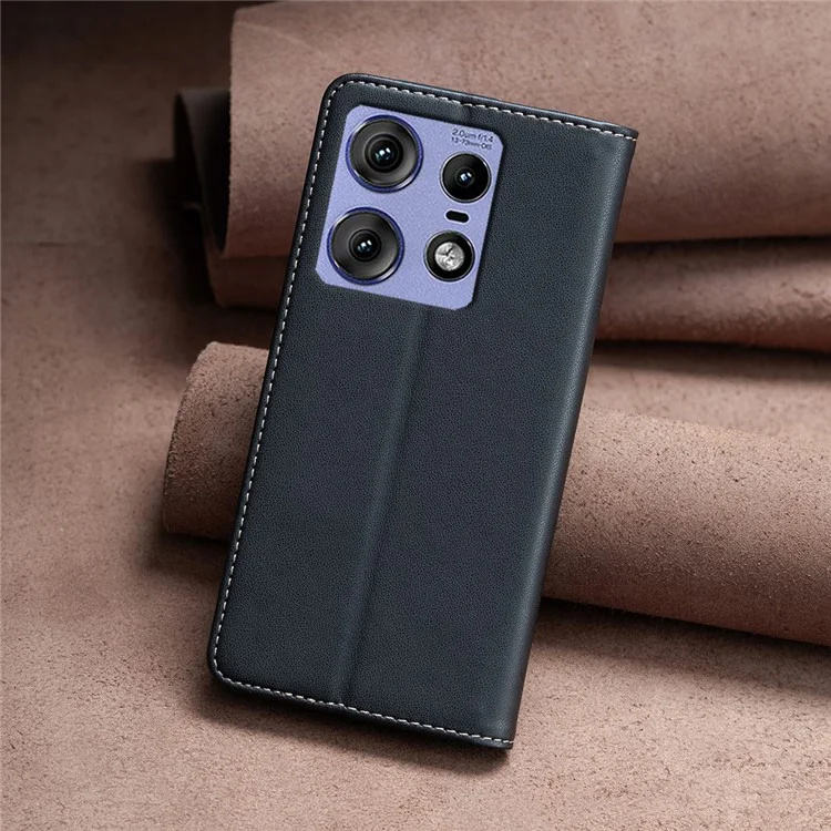 BINFEN COLOR BF18 For Motorola Edge 50 Pro 5G Magnetic Phone Case Leather Folio Stand Cover - Black