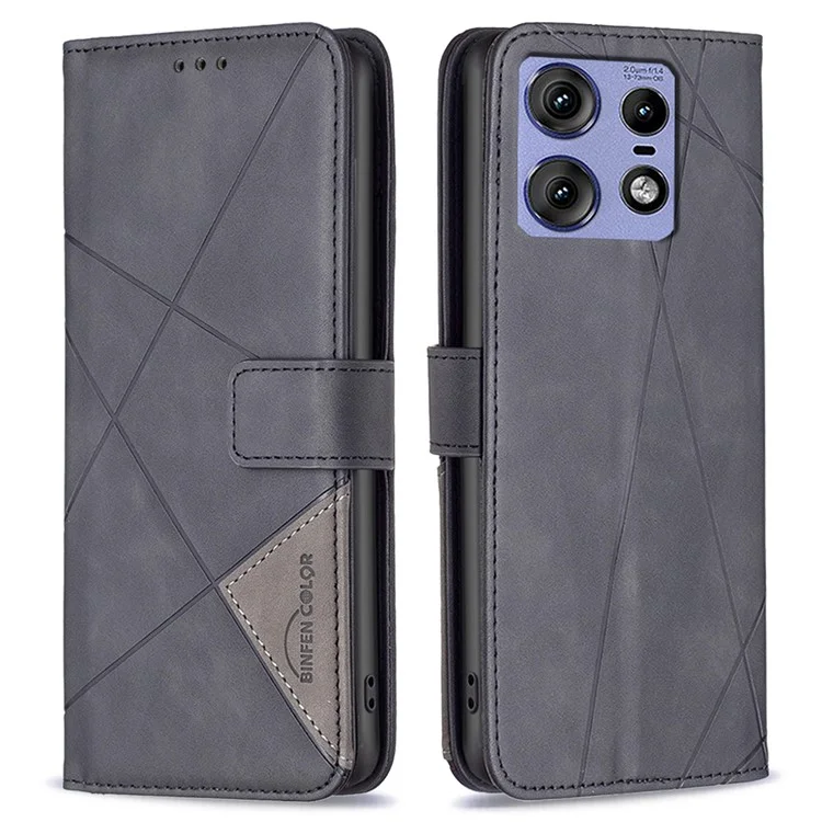 BINFEN COLOR BF05 Funda para Motorola Edge 50 Pro 5G, Funda de cartera con diseño geométrico estampado - Negro