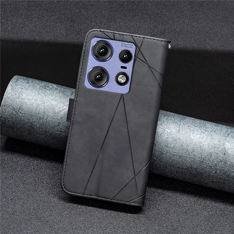 BINFEN COLOR BF05 Funda para Motorola Edge 50 Pro 5G, Funda de cartera con diseño geométrico estampado - Negro