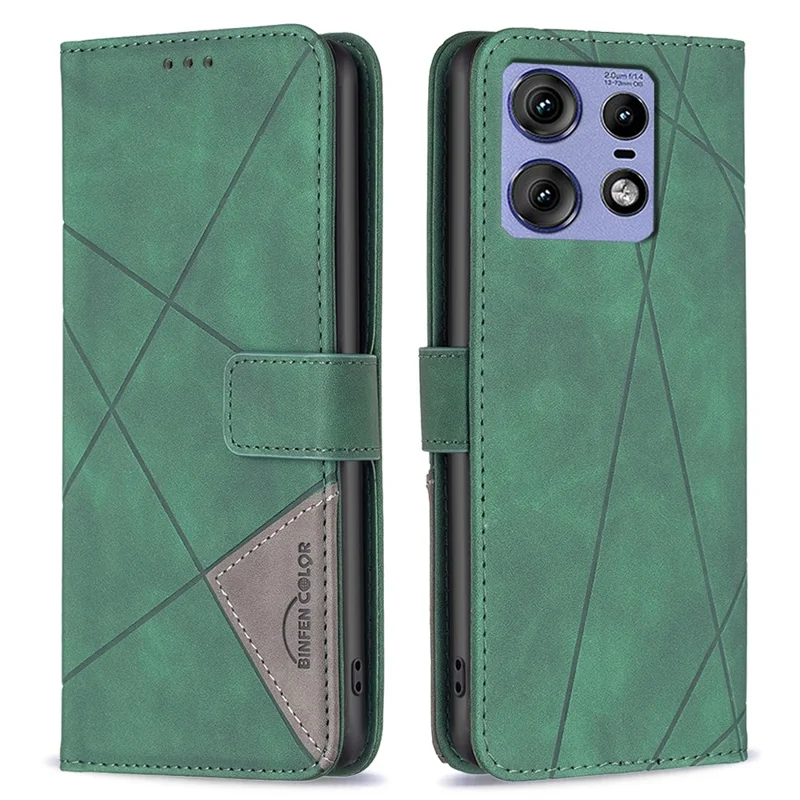 BINFEN COLOR For Motorola Edge 50 Pro 5G Phone Cases Wallet Stand Geometry Imprint Leather Cover - Green