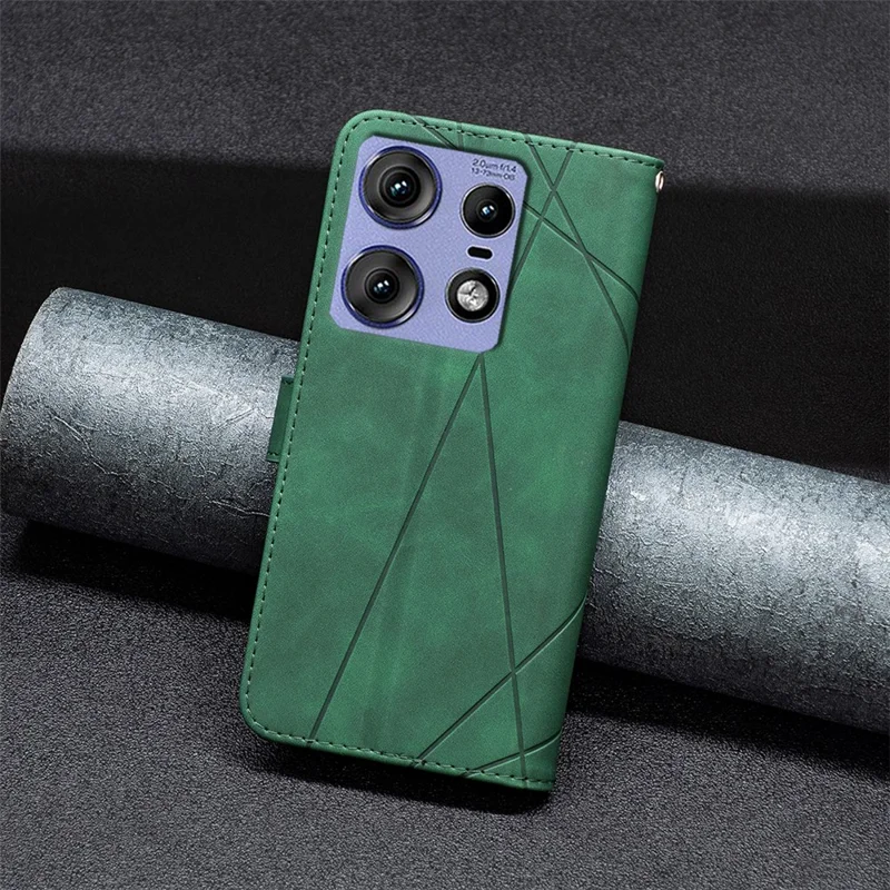 BINFEN COLOR For Motorola Edge 50 Pro 5G Phone Cases Wallet Stand Geometry Imprint Leather Cover - Green