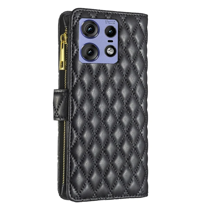 BINFEN COLOR BF Style-15 Für Motorola Edge 50 Pro 5G Hülle Reißverschluss Geldbörse Leder Handyhülle - Schwarz