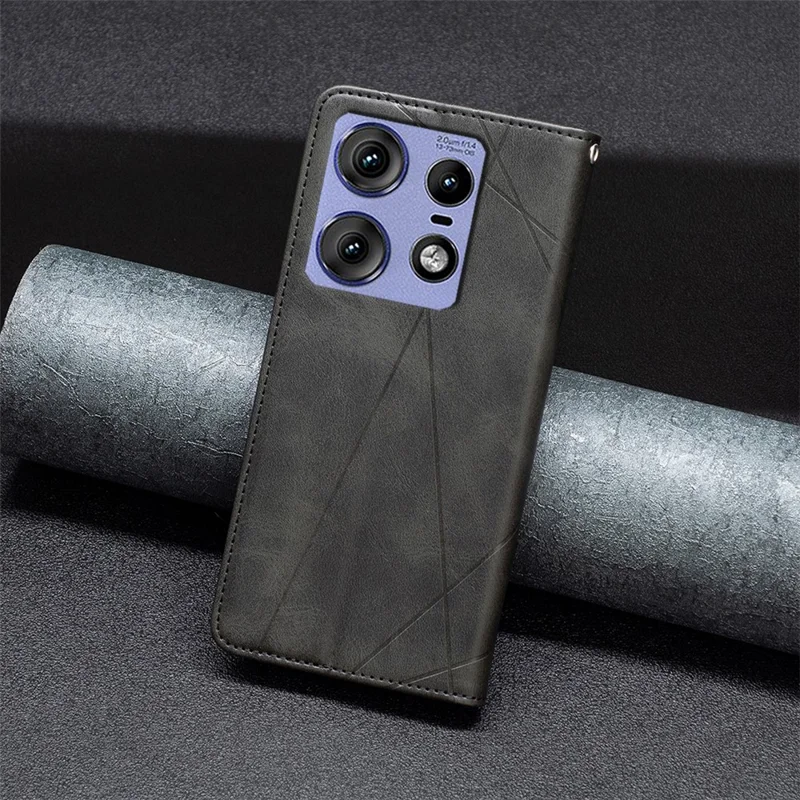 Para Motorola Edge 50 Pro 5G Funda Piel PU Cubierta Teléfono Ranuras Tarjetas - Negro