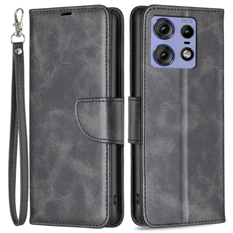 Para Motorola Edge 50 Pro 5G Case Stand View Folio Flip Leather Phone Cover com Alça para o Pulso - Preto
