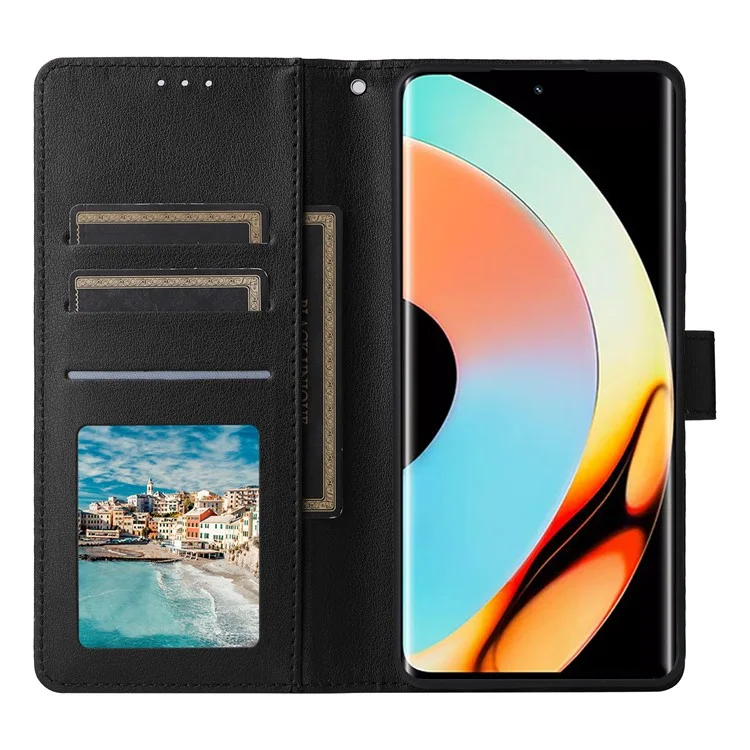Per Realme 10 Pro+ 5G Case Custodia in pelle PU con supporto per visione / 3 porta carte - Nero