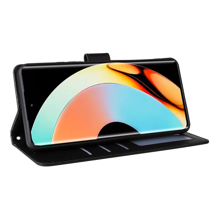 Per Realme 10 Pro+ 5G Case Custodia in pelle PU con supporto per visione / 3 porta carte - Nero