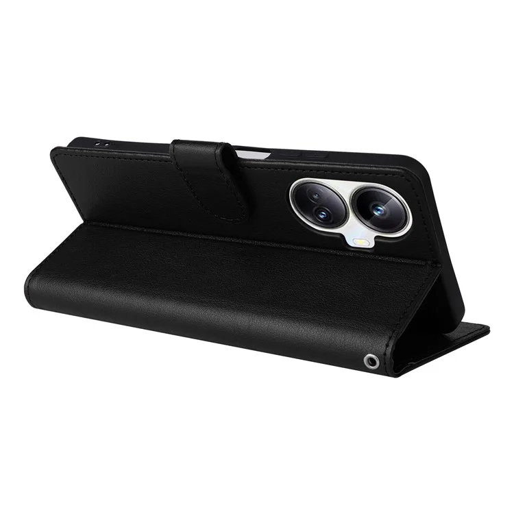 Per Realme 10 Pro+ 5G Case Custodia in pelle PU con supporto per visione / 3 porta carte - Nero