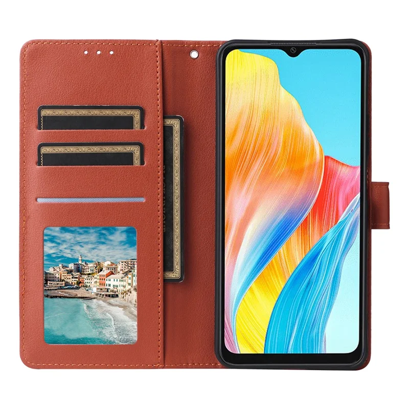 For Oppo A38 4G Wallet Phone Case Anti-Drop PU Leather Folio Flip Cover - Brown