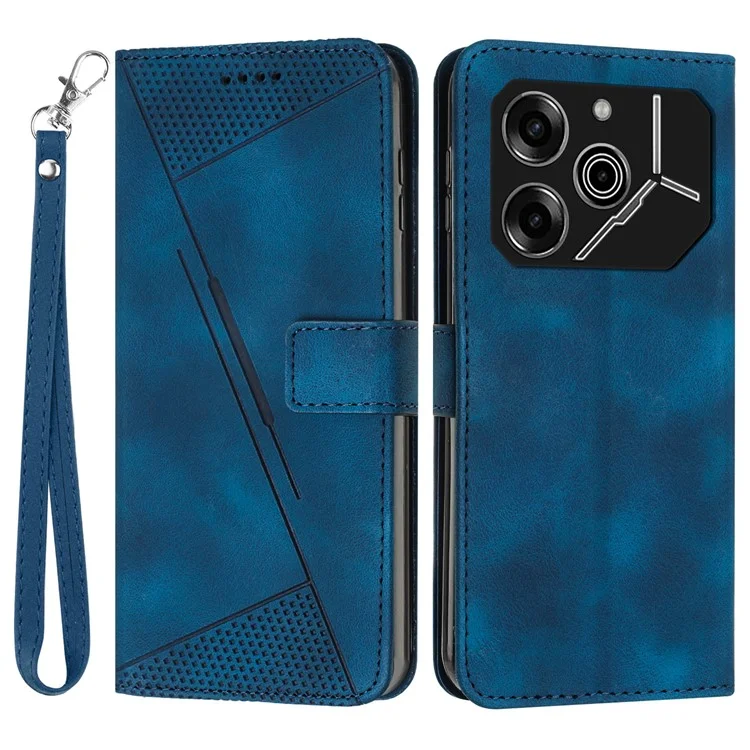 For TECNO Pova 6 Pro 5G LI9 Case Triangle Imprinted PU Leather Wallet Smartphone Cover - Sapphire