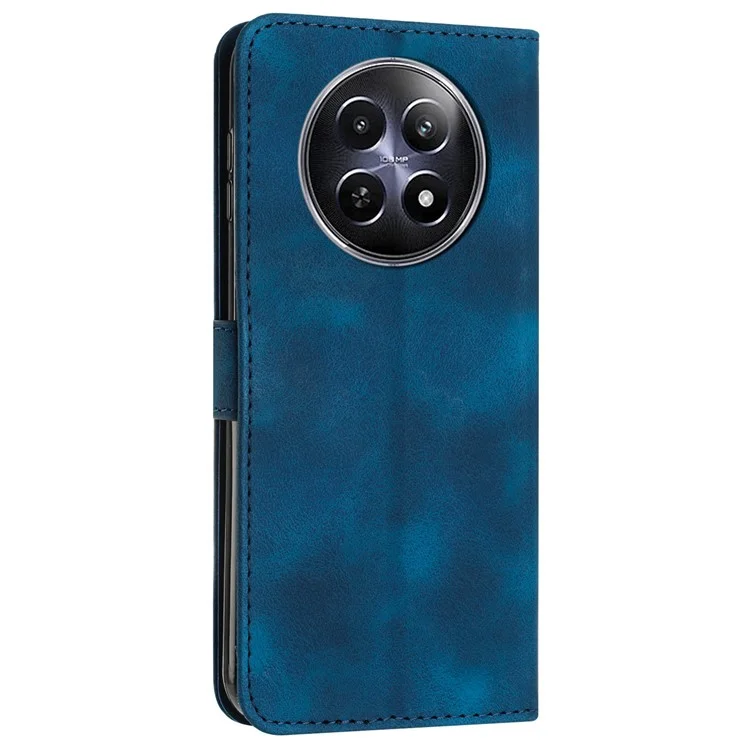 For Realme 12 5G Case PU Leather Phone Shell Triangle Imprinted Wallet Cover - Sapphire