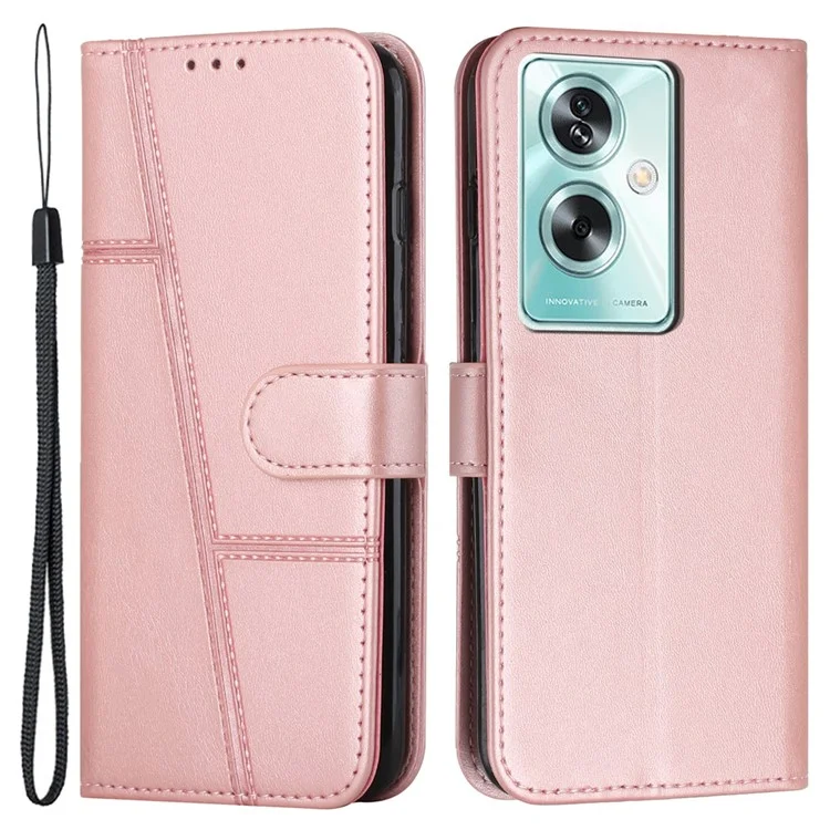 For Oppo A79 5G / A2 5G / OnePlus Nord N30 SE 5G Cover PU Leather Full Wrapped Phone Shell Stand Design - Rose Gold