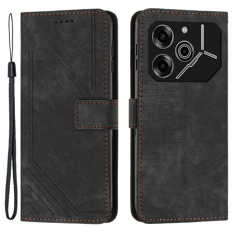 لـ TECNO Pova 6 Pro 5G / Li 9 جملة غطاء هاتف بطبعة خطوط من جلد PU محفظة - أسود