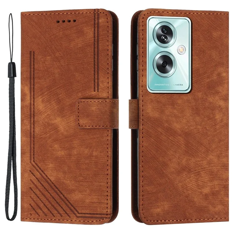 For OnePlus Nord N30 SE 5G / Oppo A79 5G / A2 5G Phone Case Lines Imprint PU Leather Wallet Cover - Brown