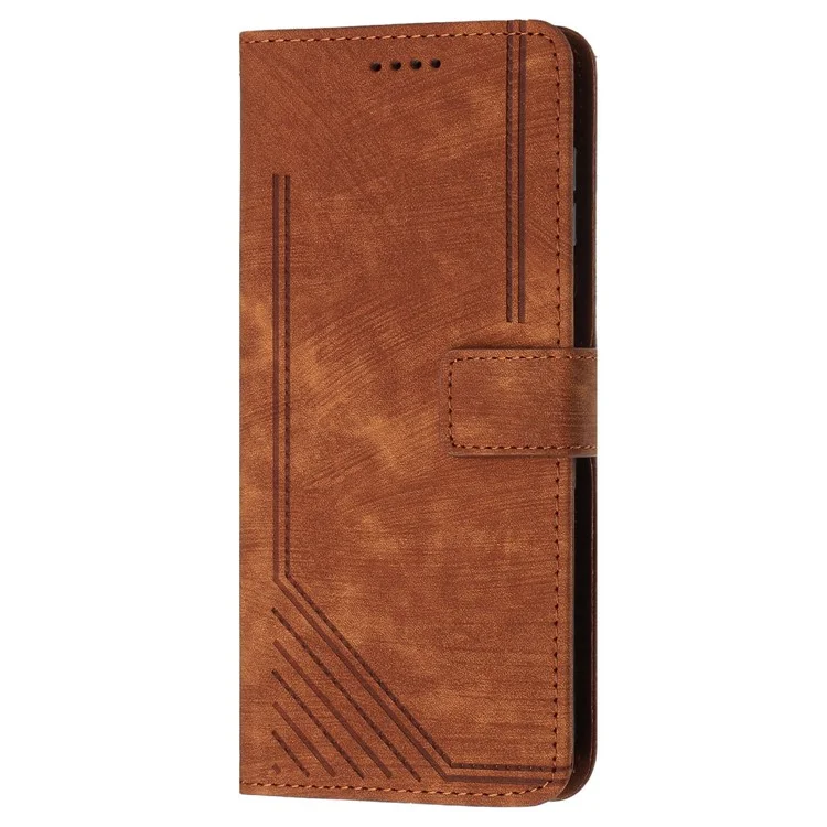 For OnePlus Nord N30 SE 5G / Oppo A79 5G / A2 5G Phone Case Lines Imprint PU Leather Wallet Cover - Brown