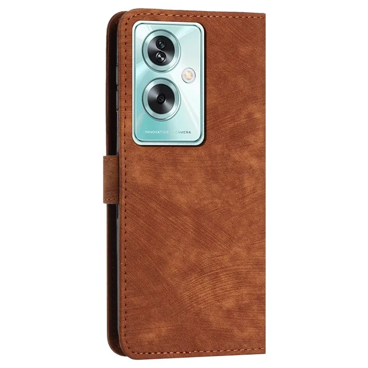 For OnePlus Nord N30 SE 5G / Oppo A79 5G / A2 5G Phone Case Lines Imprint PU Leather Wallet Cover - Brown