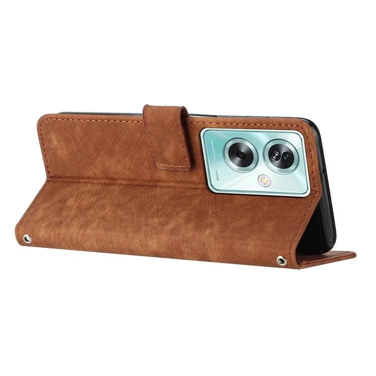 For OnePlus Nord N30 SE 5G / Oppo A79 5G / A2 5G Phone Case Lines Imprint PU Leather Wallet Cover - Brown