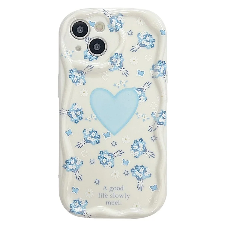 For iPhone 14 Back Case Soft TPU Pattern Printing Back Phone Cover - Blue Floral