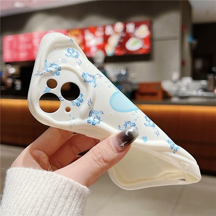 For iPhone 14 Back Case Soft TPU Pattern Printing Back Phone Cover - Blue Floral