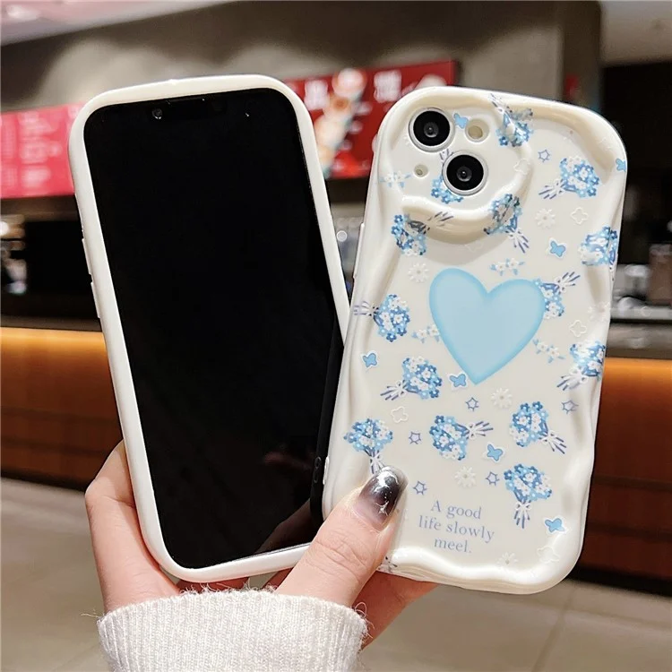 For iPhone 14 Back Case Soft TPU Pattern Printing Back Phone Cover - Blue Floral