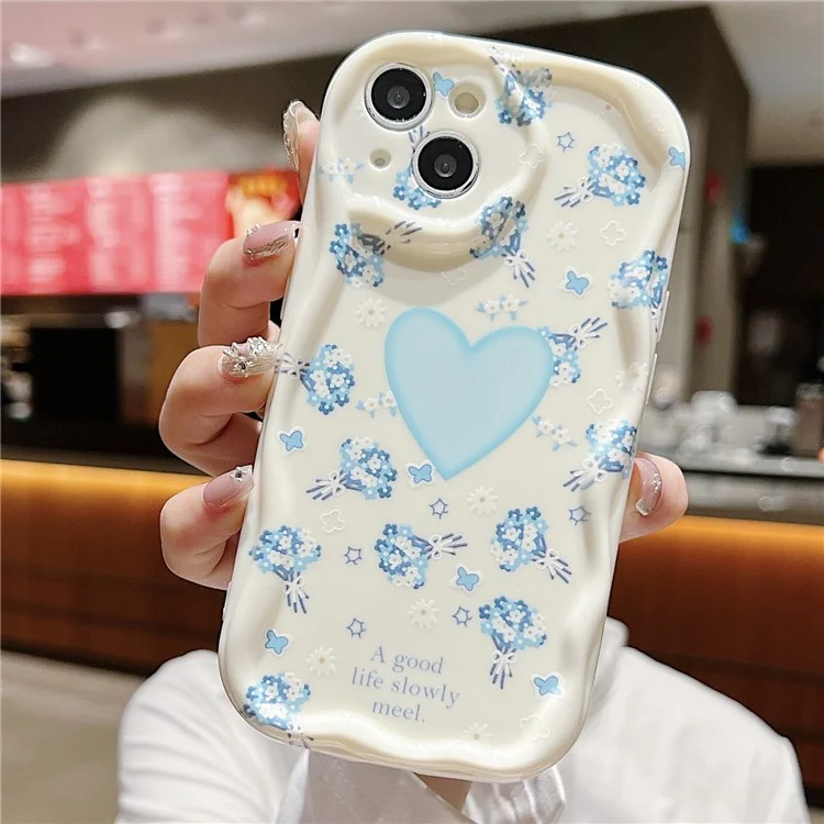 For iPhone 14 Back Case Soft TPU Pattern Printing Back Phone Cover - Blue Floral
