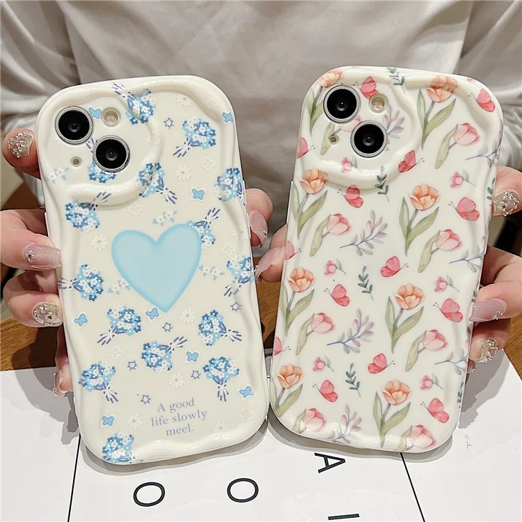 For iPhone 14 Back Case Soft TPU Pattern Printing Back Phone Cover - Blue Floral