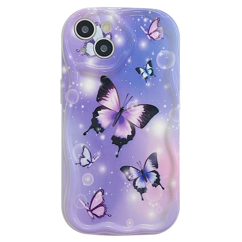 غطاء خلفي لهاتف iPhone 14 من مادة TPU لينة مع طباعة تصميم - فراشة بنفسجية