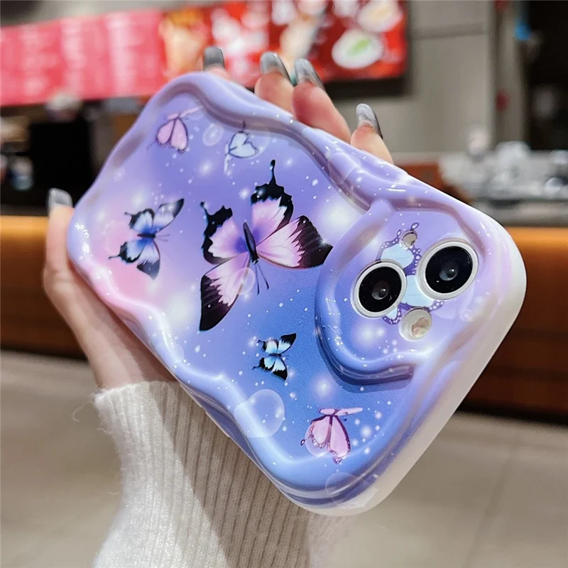 غطاء خلفي لهاتف iPhone 14 من مادة TPU لينة مع طباعة تصميم - فراشة بنفسجية