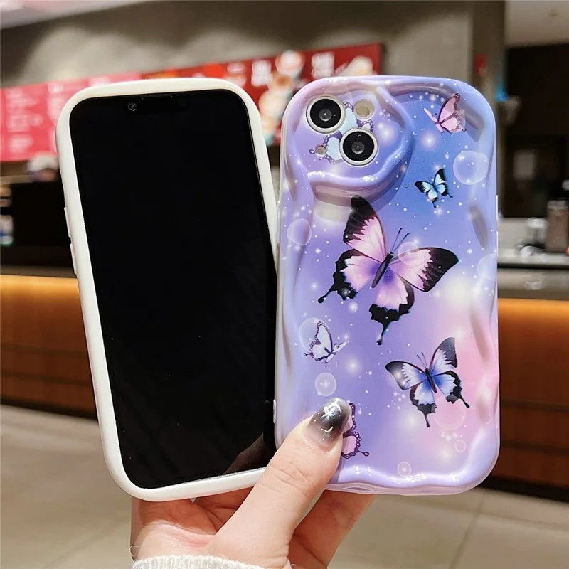 غطاء خلفي لهاتف iPhone 14 من مادة TPU لينة مع طباعة تصميم - فراشة بنفسجية