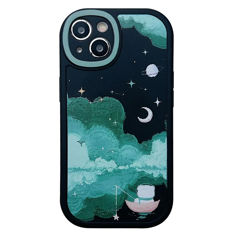 Para iPhone 14 Case Soft TPU Padrão Impresso Borda Redonda Capa de Telefone - STX70 Preto
