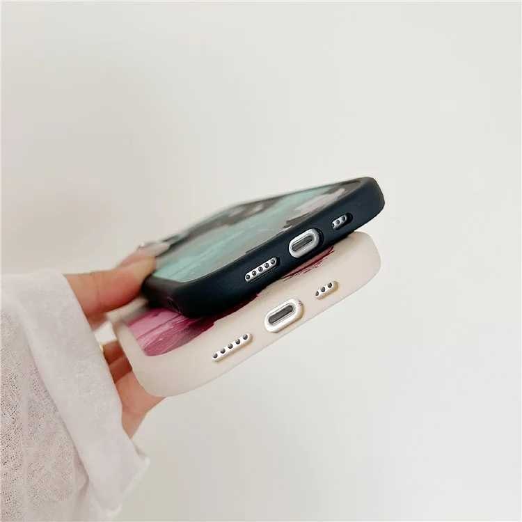 Para iPhone 14 Case Soft TPU Padrão Impresso Borda Redonda Capa de Telefone - STX70 Preto