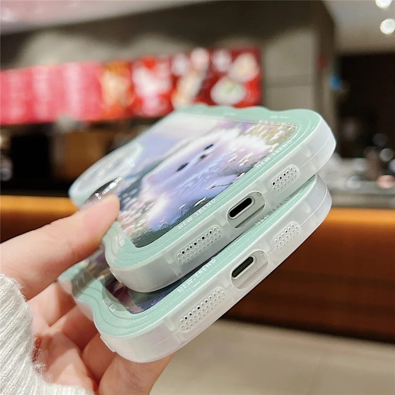For iPhone 15 Case Curly Wave Frame Pattern Printed TPU Phone Cover - Dog