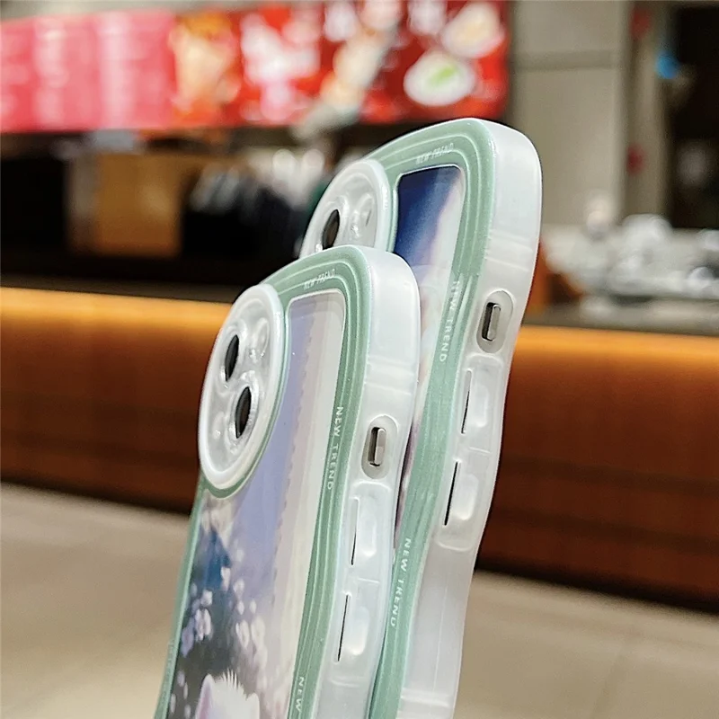 For iPhone 15 Case Curly Wave Frame Pattern Printed TPU Phone Cover - Cat