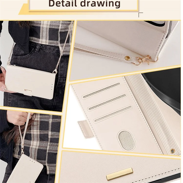 Per Xiaomi Redmi A3 / Poco C61 4G Custodia in Pelle RFID Blocking Portafoglio Cover per Telefono con Tracolla - Bianco
