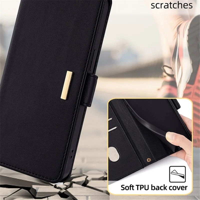 For Xiaomi Redmi A3 / Poco C61 4G Leather Case RFID Blocking Wallet Phone Cover with Crossbody Strap - Black