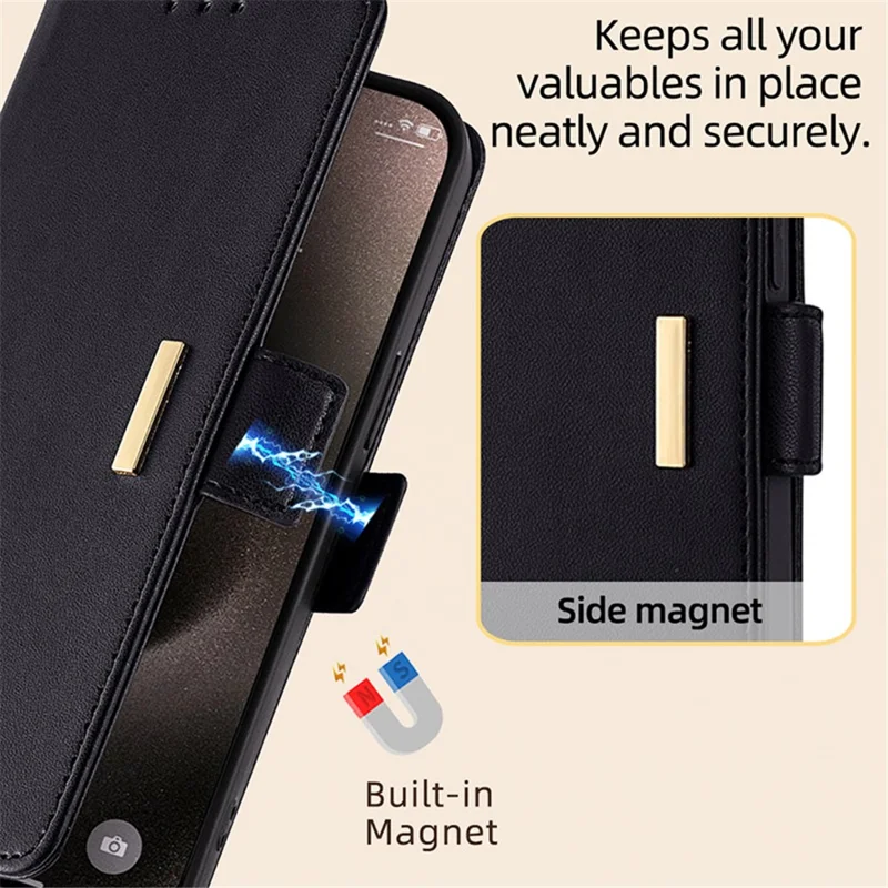 For Xiaomi Redmi A3 / Poco C61 4G Leather Case RFID Blocking Wallet Phone Cover with Crossbody Strap - Black