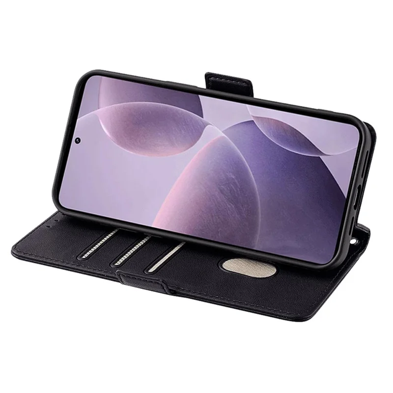 For Xiaomi Redmi A3 / Poco C61 4G Leather Case RFID Blocking Wallet Phone Cover with Crossbody Strap - Black