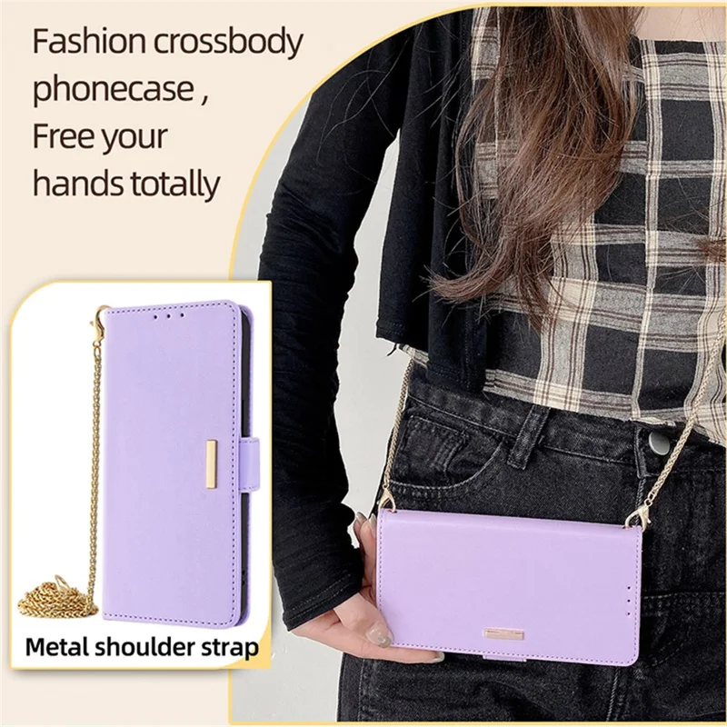 For Xiaomi Redmi A3 / Poco C61 4G Leather Case RFID Blocking Wallet Phone Cover with Crossbody Strap - Purple