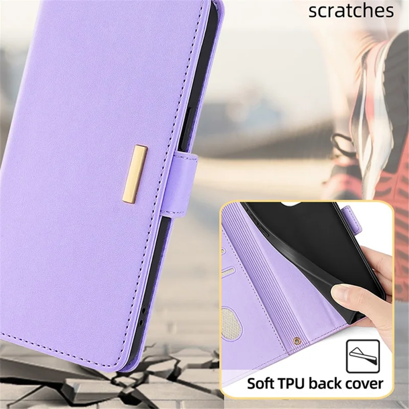 For Xiaomi Redmi A3 / Poco C61 4G Leather Case RFID Blocking Wallet Phone Cover with Crossbody Strap - Purple