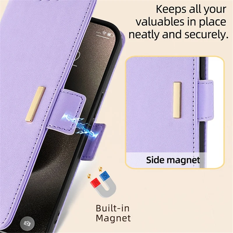 For Xiaomi Redmi A3 / Poco C61 4G Leather Case RFID Blocking Wallet Phone Cover with Crossbody Strap - Purple