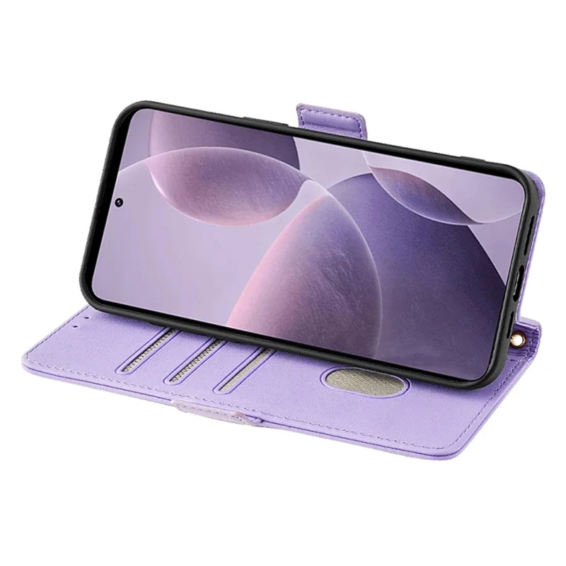 For Xiaomi Redmi A3 / Poco C61 4G Leather Case RFID Blocking Wallet Phone Cover with Crossbody Strap - Purple