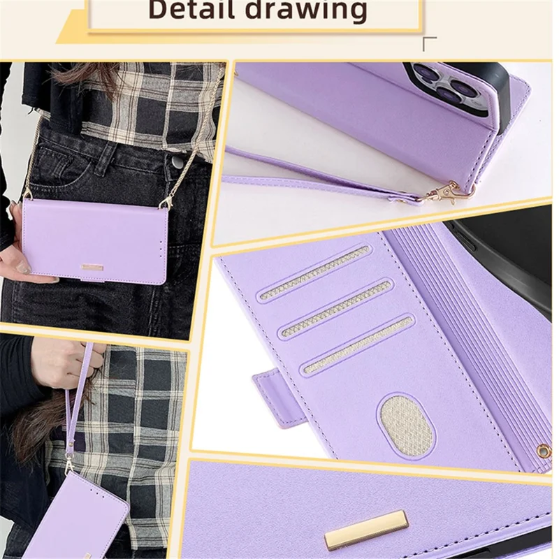 For Xiaomi Redmi A3 / Poco C61 4G Leather Case RFID Blocking Wallet Phone Cover with Crossbody Strap - Purple