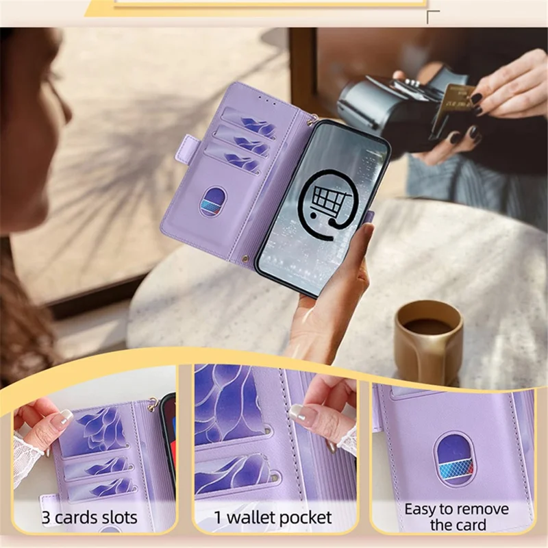 For Xiaomi Redmi A3 / Poco C61 4G Leather Case RFID Blocking Wallet Phone Cover with Crossbody Strap - Purple